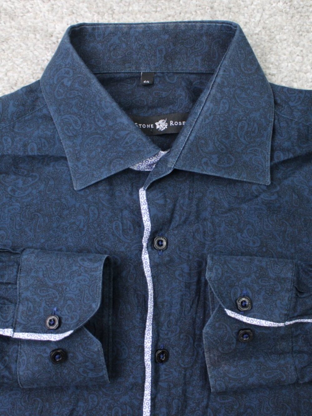 Stone Rose Shirt Mens 4 / Large Blue Geometric 100% Cotton Long Sleeve Button